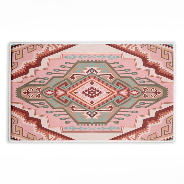 Terracotta Dreams Pink Boho 18 in. x 30 in. Pink Geometric Polyester Blend Rectangle Bath Mat