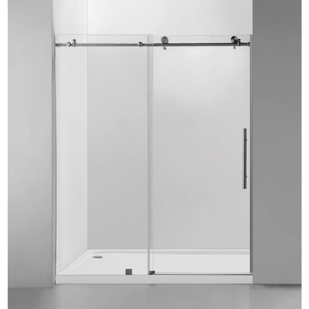 60" Frameless Clear Glass Sliding Shower Door with Brushed Nickel Finish