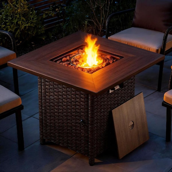 Opohoro ArcoBay 30 in. Square Brown Wicker and Metal Propane Gas