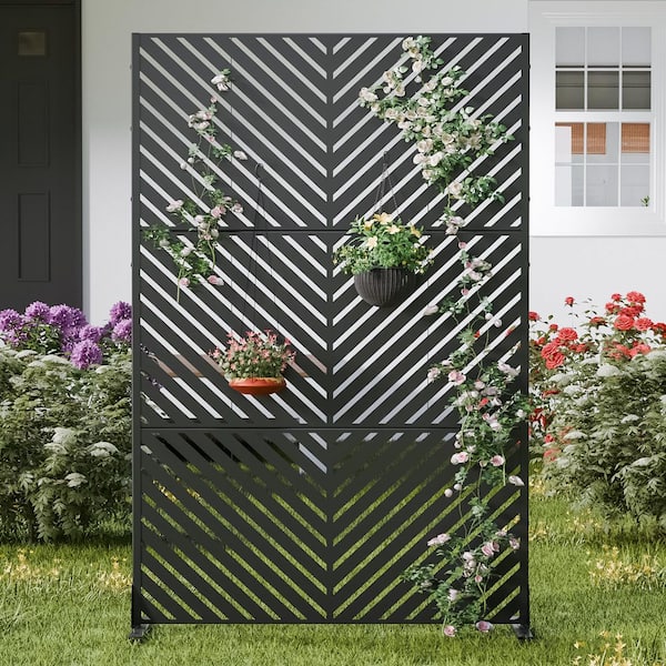 72 in. x 47 in. Outdoor Metal Privacy Screen Garden Fence in Arrows Pattern in Black