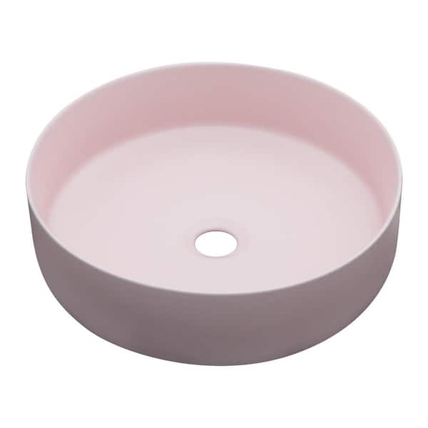 16 in. Pink Above Counter Round Single Bowl Bathroom Ceramic Vessel Sink