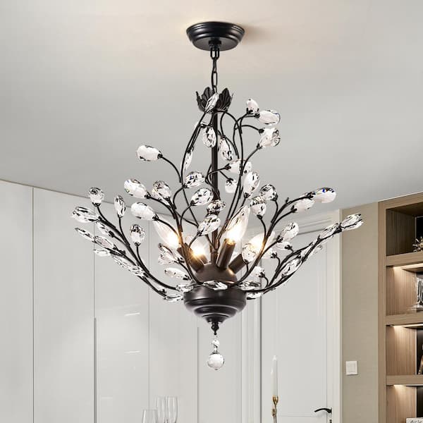 Chicago 4-Light Black Unique Classic/Traditional Chandelier with Crystal Accents