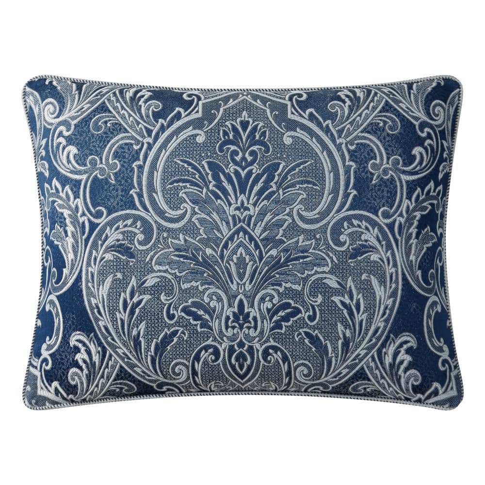 Navy and Ivory Damask Queen Reversible Comforter Set
