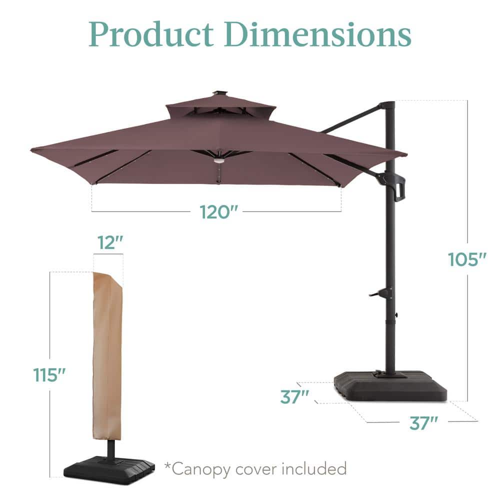 Deep Taupe 10x10ft 2-Tier Solar LED Cantilever Patio Umbrella