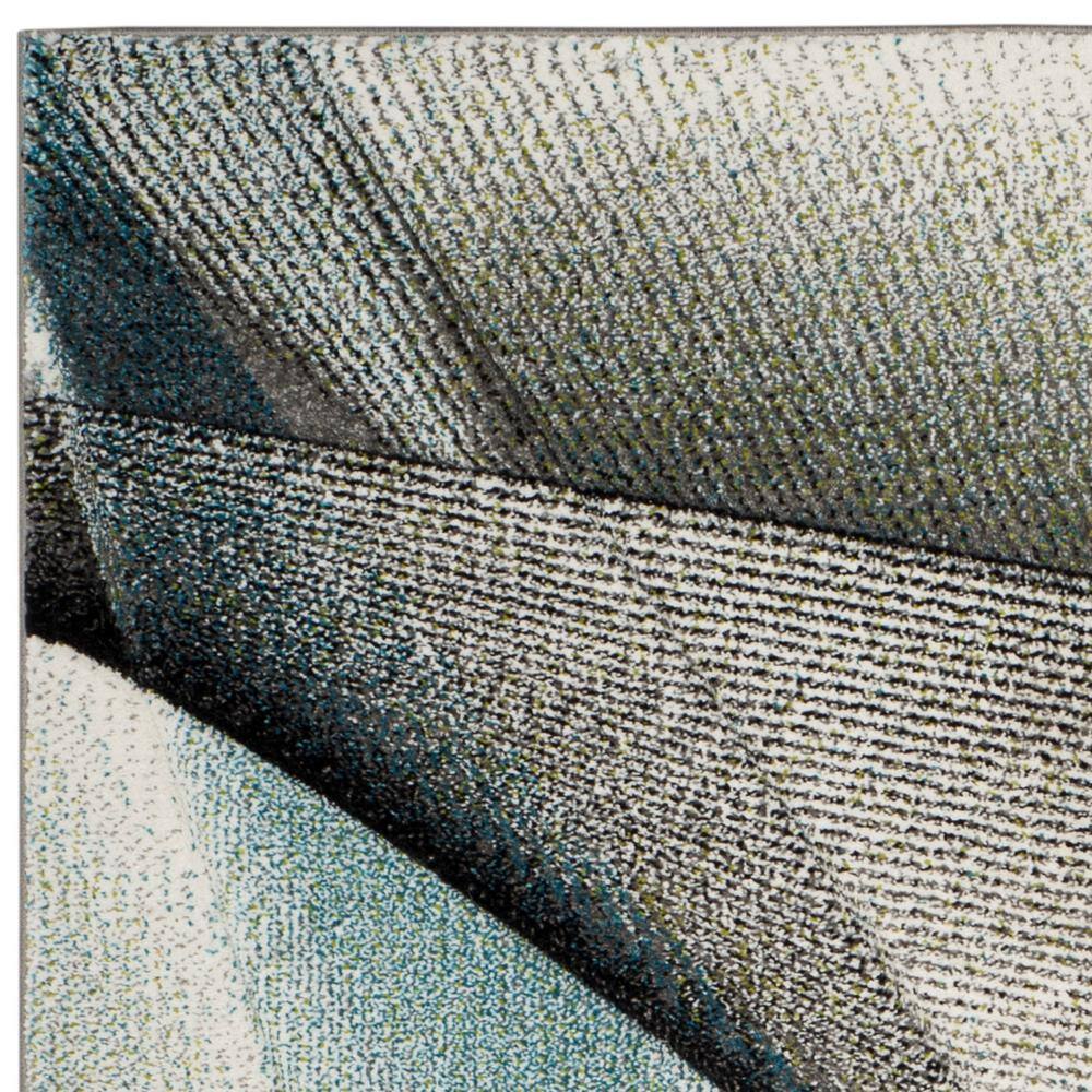 Grey and Teal Geometric Medium Pile Area Rug, 6'7" x 9'
