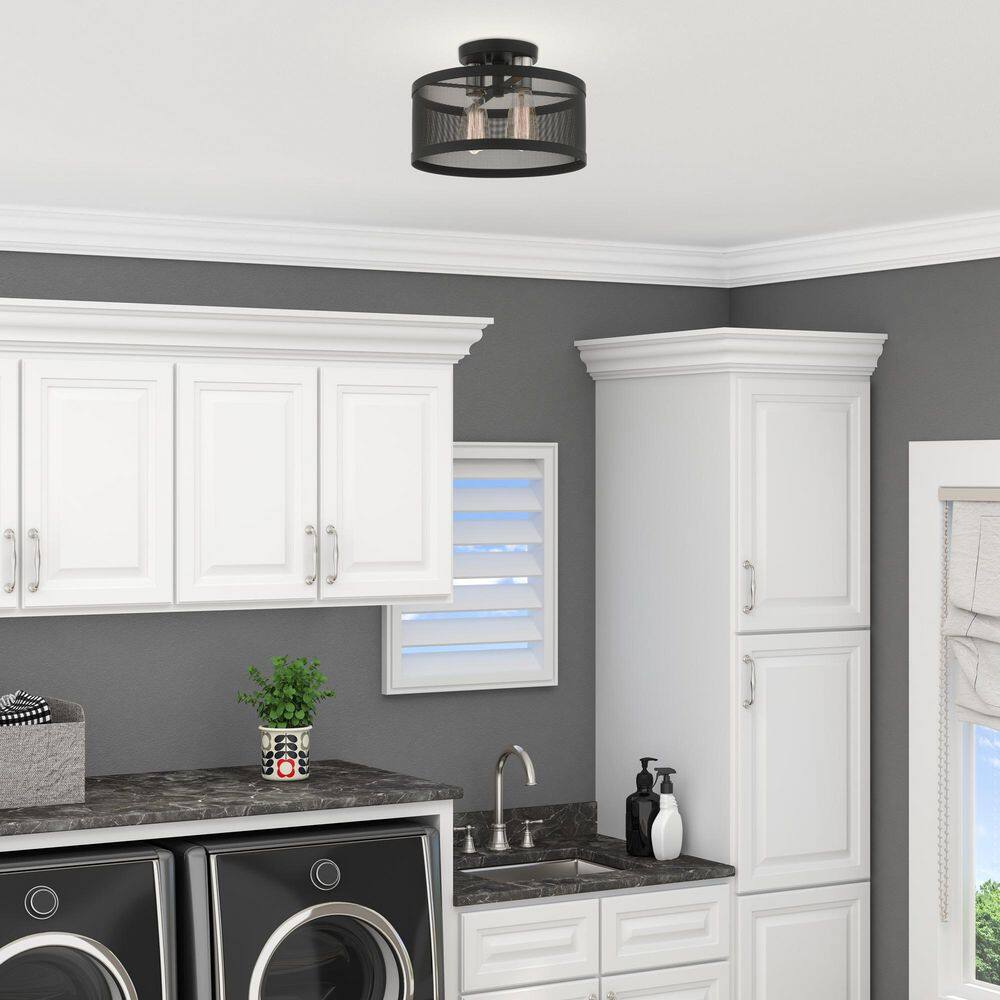 Black and Brushed Nickel 2-Light Drum Semi-Flush Mount