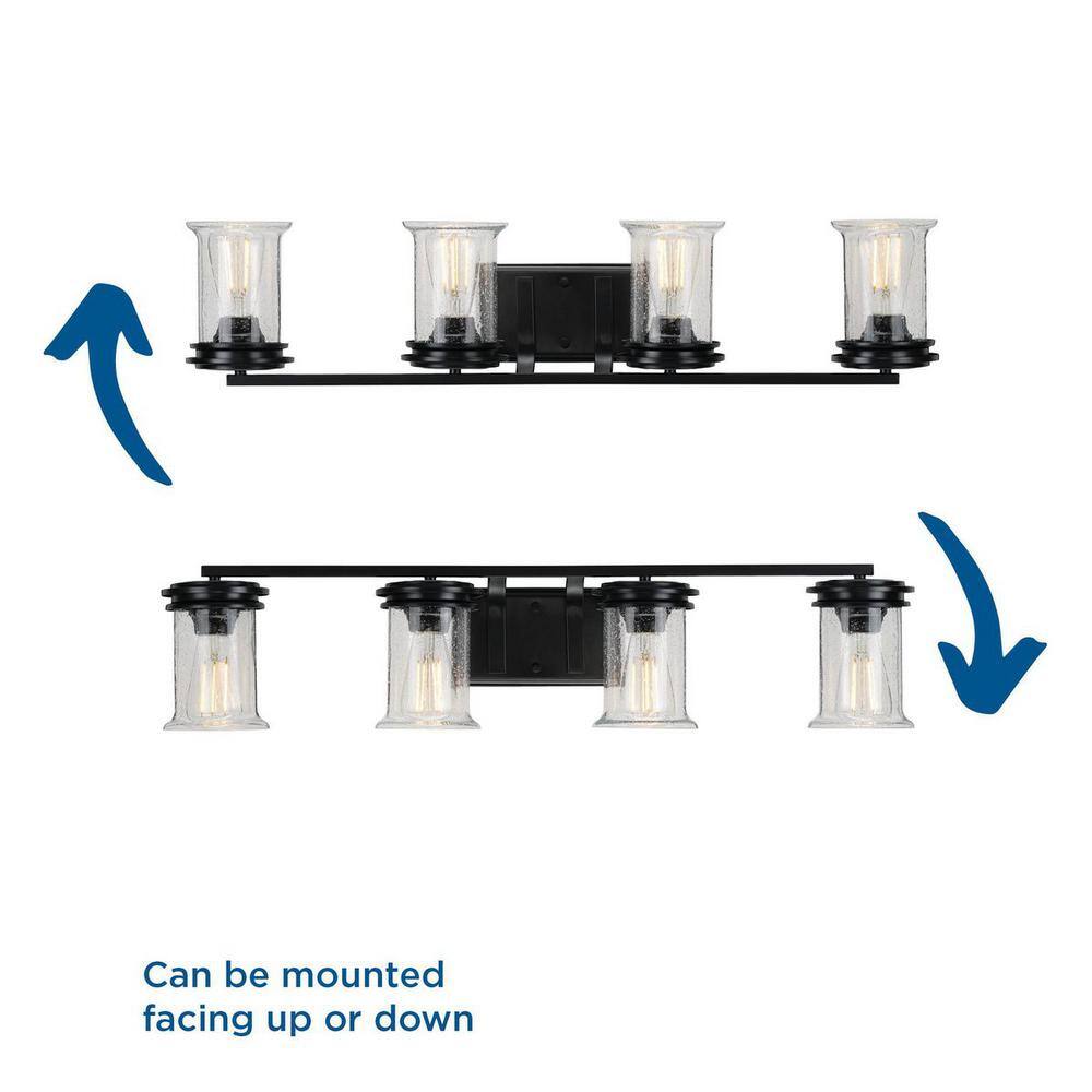 Winslett Matte Black 4-Light Bath Vanity with Seeded Glass