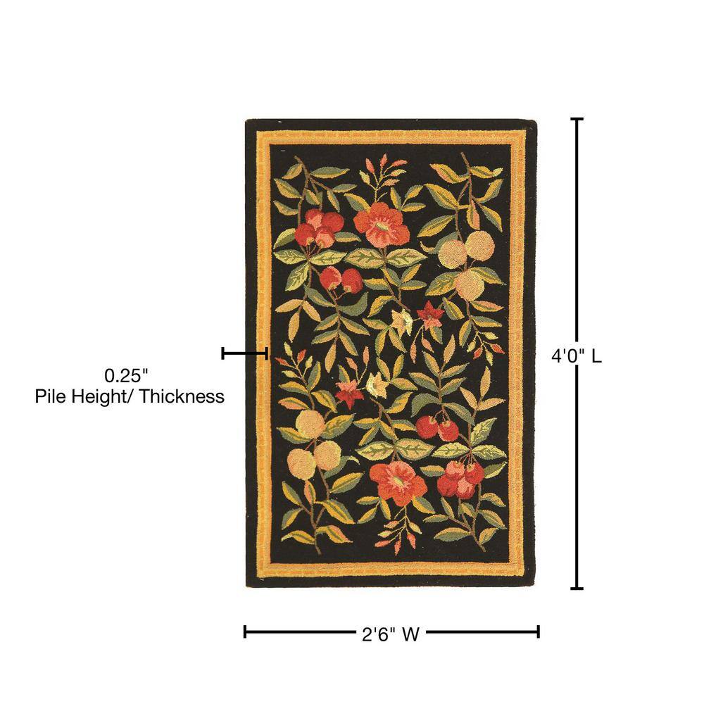 Handmade Black Floral Wool Oval Tufted Rug