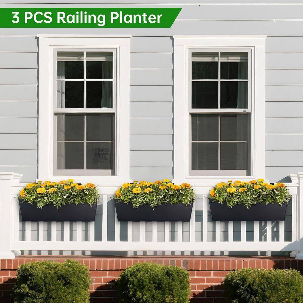 16 in. Railing Planter Metal Hanging Planters with Adjustable Wide ...