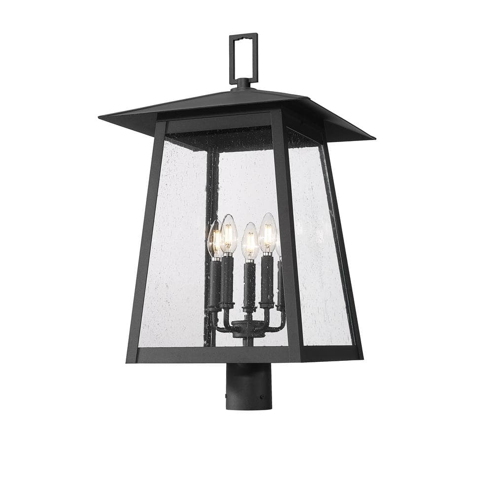 Rainer 5-Light Black Aluminum Hardwired Outdoor Marine Grade Post-Light wit