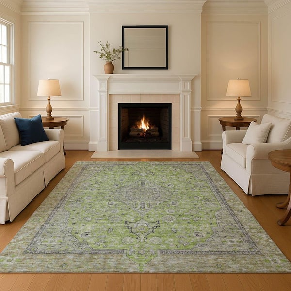Mayfield Premium Machine Washable Abstract AMF1651 Lime 9 ft. x 12 ft. Area Rug