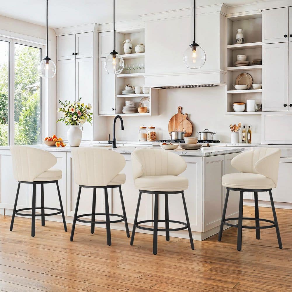 26 in. Beige Linen Fabric Modern Low Back Swivel Bar Stool Metal Frame Upholstered Counter Height Barstools (Set of 4) price history on PriceWatchPro