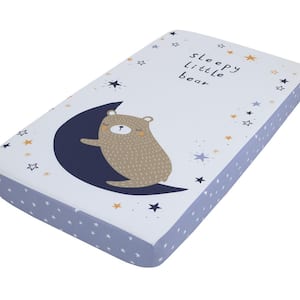 Goodnight Sleep Tight White and Blue Bear, Moon and Star 100% Cotton Photo Op Fitted Crib Sheet