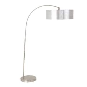 67 in. Arc Floor Lamp in Satin Steel with Starlight Weave Shade