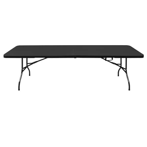 cenadinz 8 ft. Outdoor Camping Picnic Table High Load Bearing Folding Portable Plastic Table in Black
