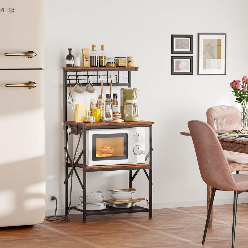 Kitchen Powder Rack Wudkey 4-Shelf Powder Coated Floor Mount Metal Baker's Rack with 6 S ...