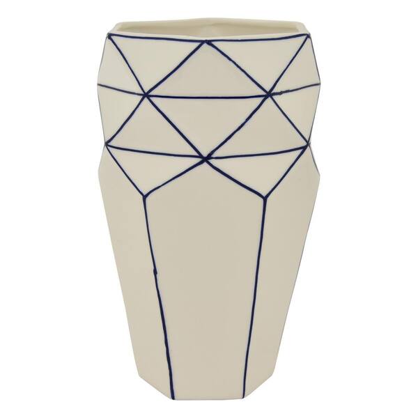 THREE HANDS 9.75 in. White and Blue Porcelain Vase