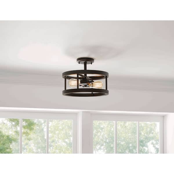 Moreland 13 in. 2-Light Oil-Rubbed Bronze Semi-Flush Mount