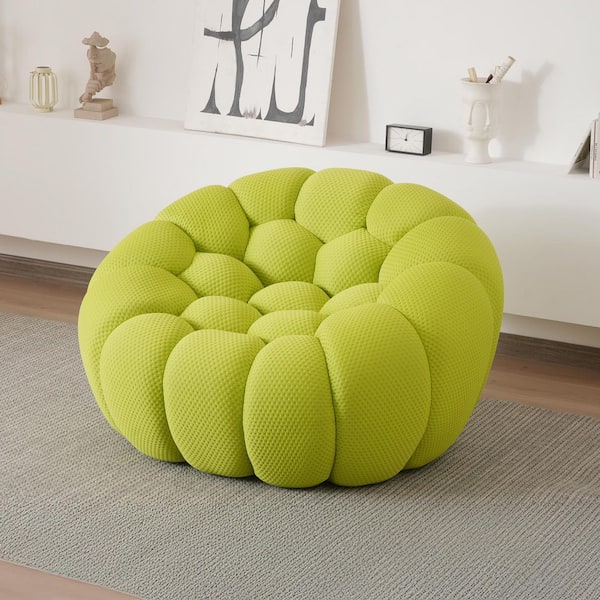 49.2 in. Bubble Couch Lemon Green Mesh Fabric Armless Curved Lazy Sectional Sofa for Living Room