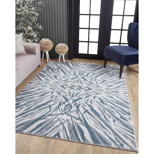 Clara Sky Blue 8 ft. x 10 ft. Medallion Mid-Century Area Rug