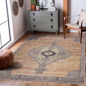 Medinah 9 ft. X 12 ft. Dark Brown, Camel, Ivory, Mustard, Red Traditional Persian Medallion Machine Washable Area Rug