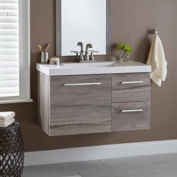 Domani Larissa 37 in. W x 19 in. D x 22 in. H Single Sink  Bath Vanity in White Washed Oak with White Cultured Marble Top
