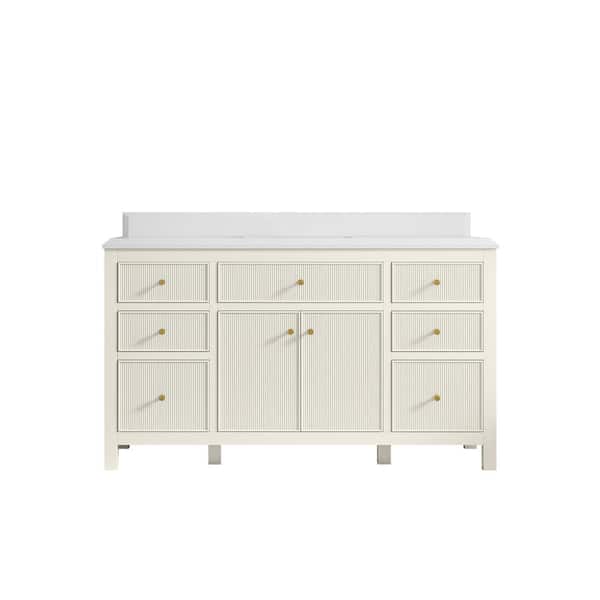 Willow Collections Sonoma 60 in. Single Sink Freestanding Alabaster Bath Vanity with White Quartz Top Unassembled