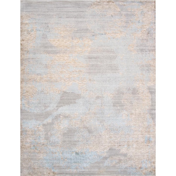 Pasargad Home Malibu Grey/Aqua 6 ft. x 9 ft. Abstract Bamboo Silk Area Rug