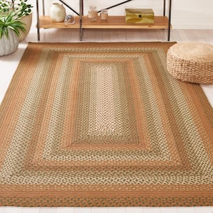 Braided Ivory Brown Doormat 3 ft. x 5 ft. Abstrract Border Area Rug