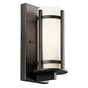 Camden 11 in. 1-Light Anvil Iron Outdoor Hardwired Wall Cylinder Sconce with No Bulbs Included (1-Pack)