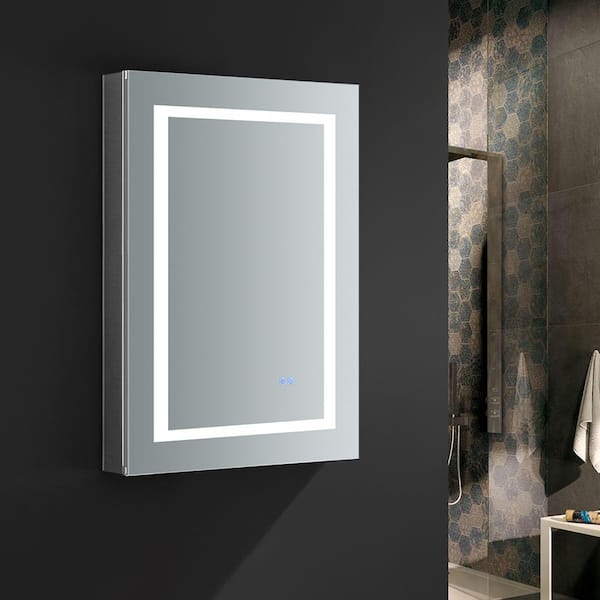Fresca Spazio 24 in. W x 36 in. H Recessed or Surface Mount Medicine Cabinet with LED Lighting, Mirror Defogger and Left Hinge