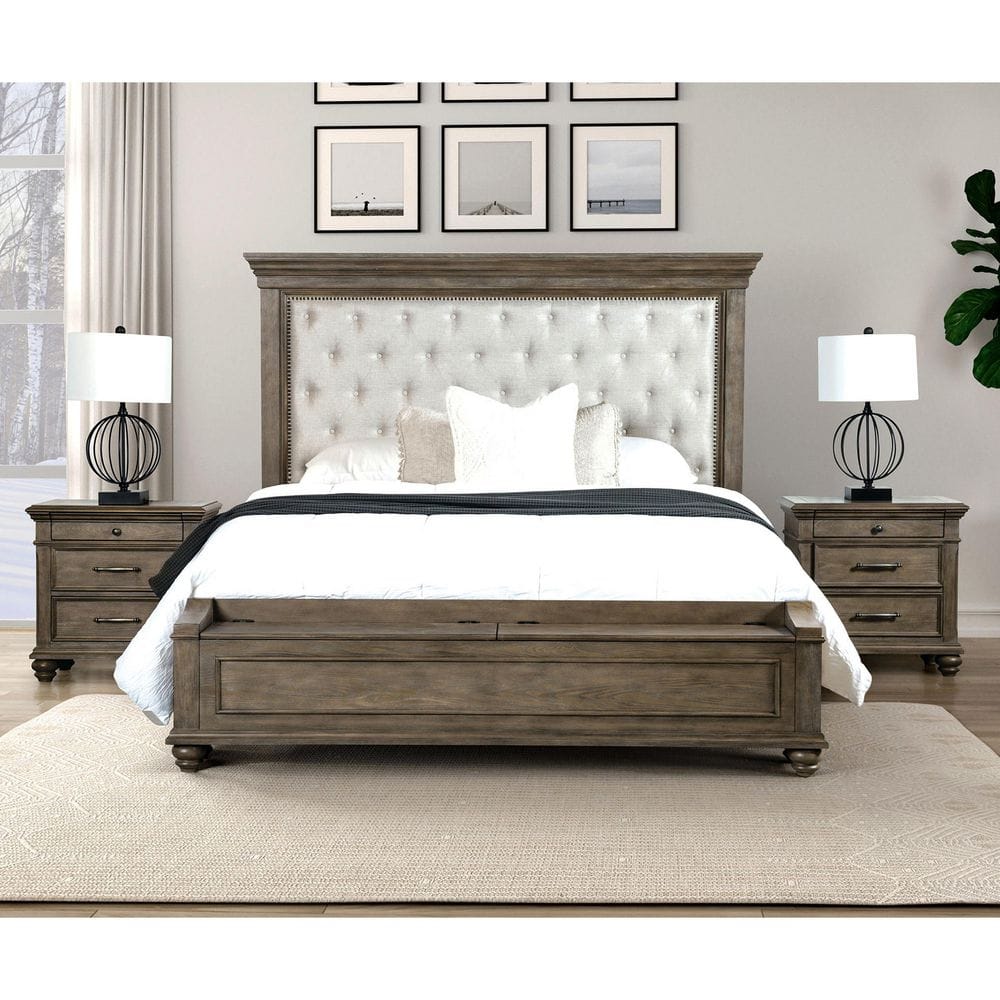Lander 3-Piece Traditional Aged Oak Wood Queen Panel Bedroom Set with 2 Nightstands price history on PriceWatchPro