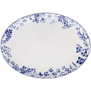 Bloomington Road 14 in. (White and Blue) Porcelain Oval Platter