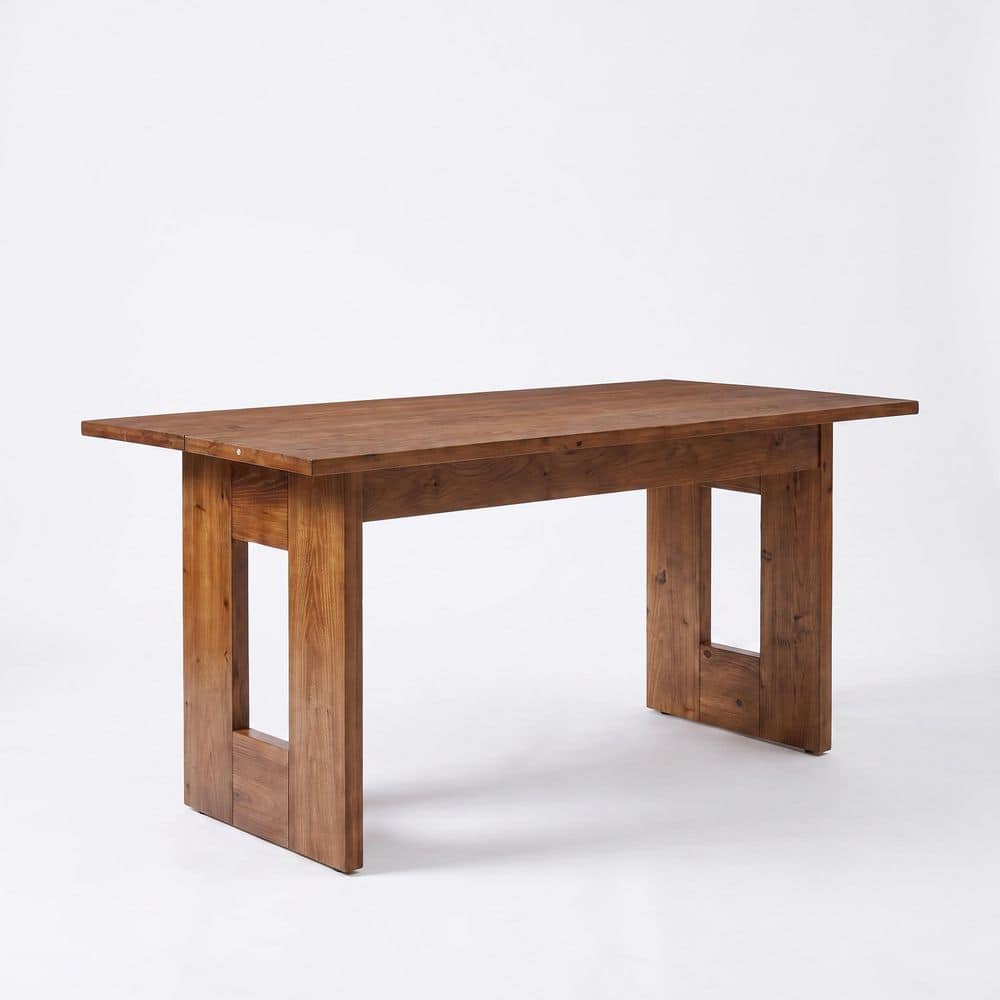 Roesler Brown Solid Wood Dining Table with Hollow Design Double Pedestal, 63 In. Long Wood Dining Table Seats 6
