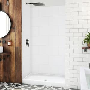 DreamStone 32 in. L x 48 in. W x 84 in. H Alcove Shower Kit with Shower Wall and Shower Pan in Traditional White