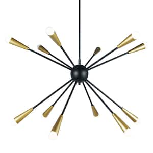 Kanmee 38.2 in. 12-Light Indoor Matte Black and Gold Chandelier with Light Kit