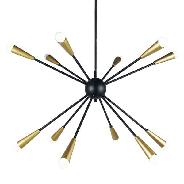 Warehouse of Tiffany Kanmee 38.2 in. 12-Light Indoor Matte Black and Gold Chandelier with Light Kit