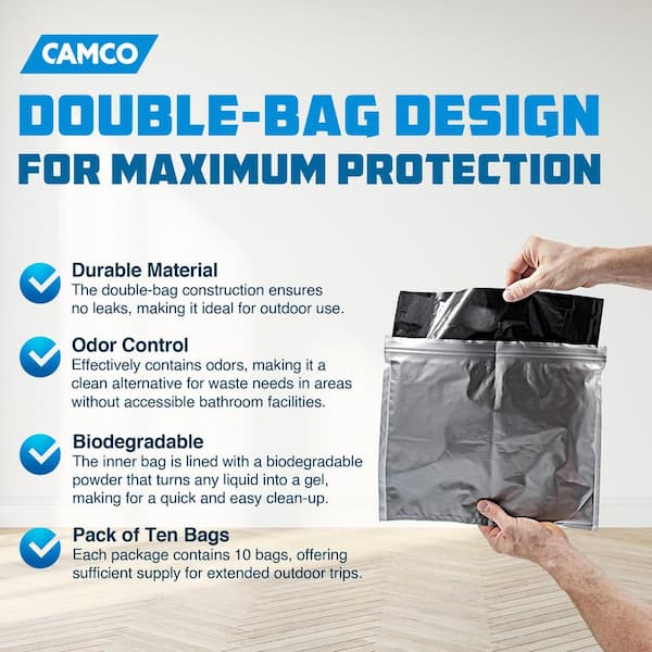 Leak Proof Double Lined Camping Toilet Waste Bags in Black (10-Pack)
