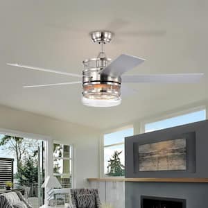 52 in. Smart Indoor/Outdoor Nickel Ceiling Fan with Remote Control and 5 Blades Reversible Quiet Motor Chandelier Fan