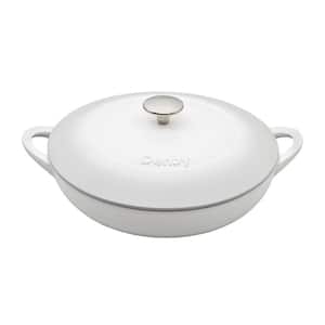 Natural Canvas 4 qt. Round Cast Iron Casserole Dish in White with Lid