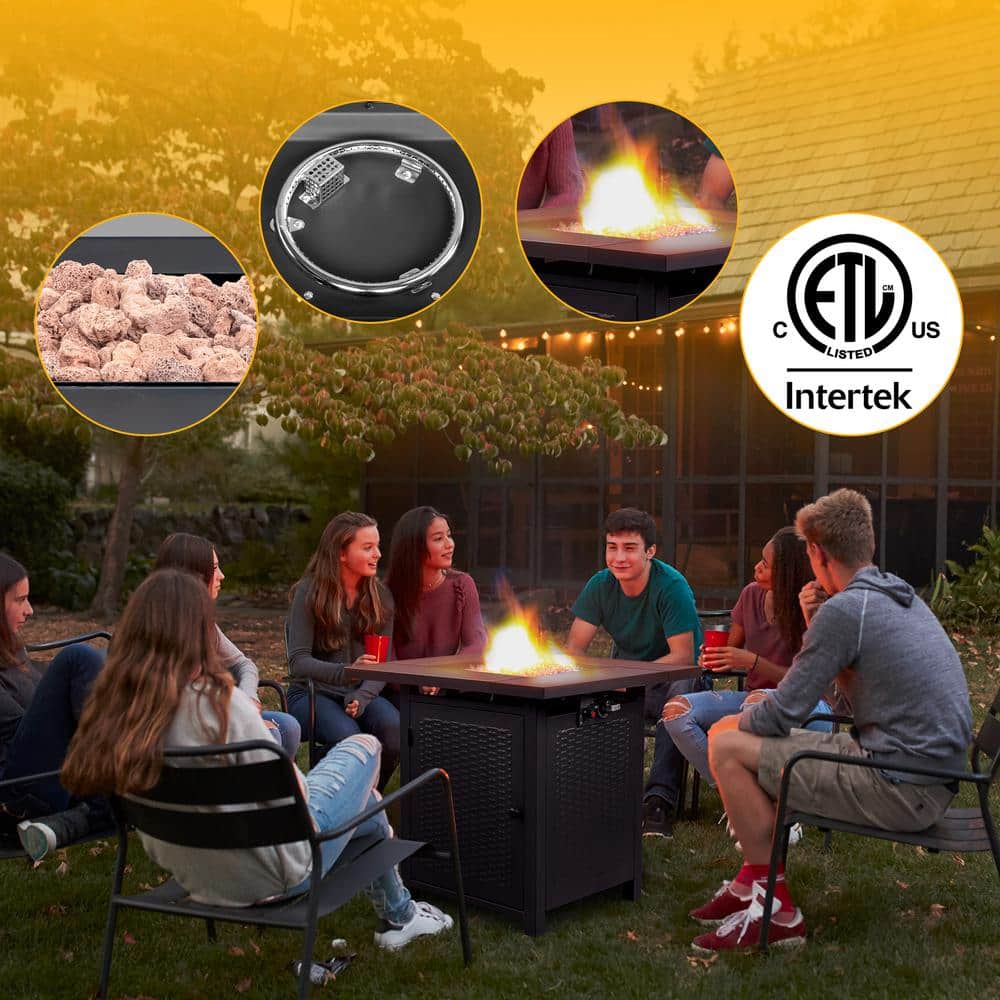 28-Inch Black Stainless Steel Gas Fire Pit Table