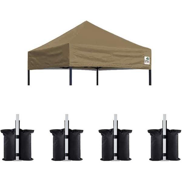 EURMAX USA Pop UpTent Top Cover Instant Ez Canopy Top Cover ONLY, Bonus 4PC Pack Canopy Weight Bag( 5 ft. x 5 ft. khaki