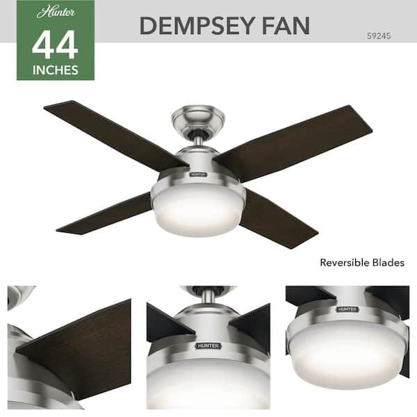 Hunter Dempsey in. Brushed with Indoor LED The Universal 59245 Nickel Ceiling Depot 44 Remote - Home Fan