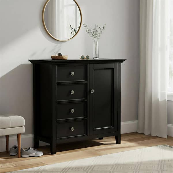 Simpli Home Amherst Black 36 in. H Storage Cabinet with 4-Doors