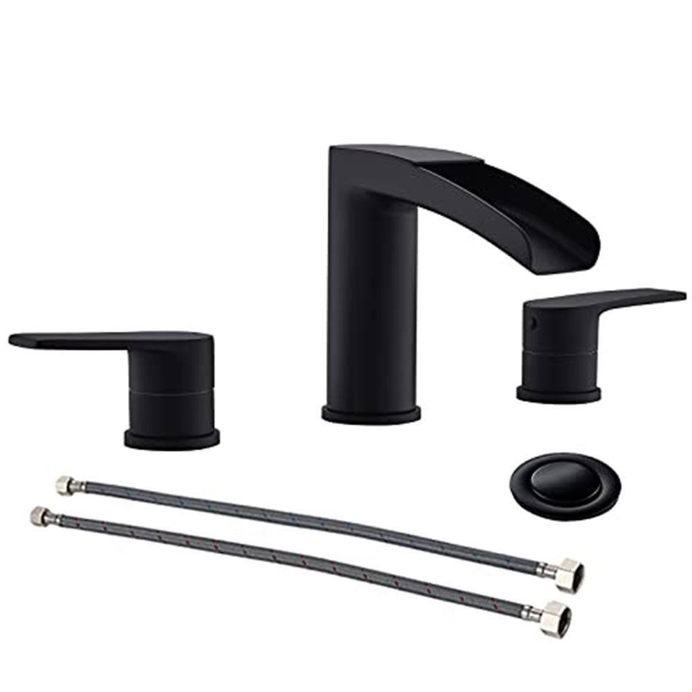 Matte Black Waterfall Widespread 3 Hole Bathroom Faucet, Modern ...