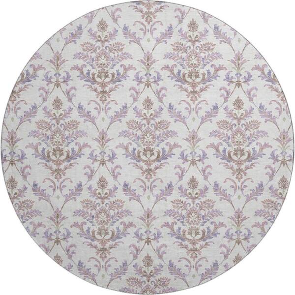 Mayfield Premium Machine Washable Abstract AMF2325 Lavender 8 ft. x 8 ft. Round Rug