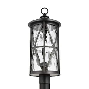 Millbrooke 10 in. W 3-Light Antique Bronze Outdoor Lamp Post Light with Seeded Glass