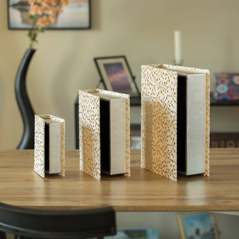 White and Gold Velvet Vintage Wooden Decorative Book Box Set