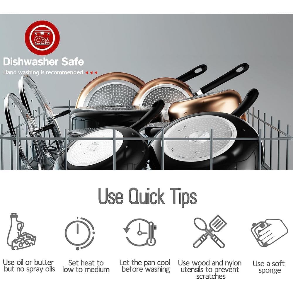 Black Aluminum Non-stick Induction Frying Pan Set, 8"/10"/12"