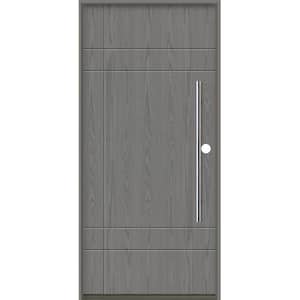 SUMMIT Modern Faux Pivot 36 in. x 80 in. Left-Hand/Inswing Solid Panel Malibu Grey Stain Fiberglass Prehung Front Door